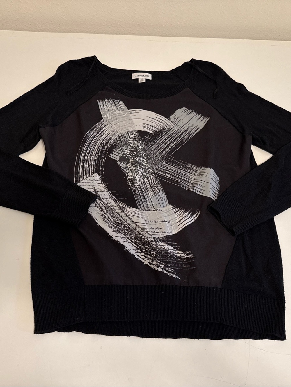 Calvin Klein Black Sweatshirt with Silver Brushstroke Logo